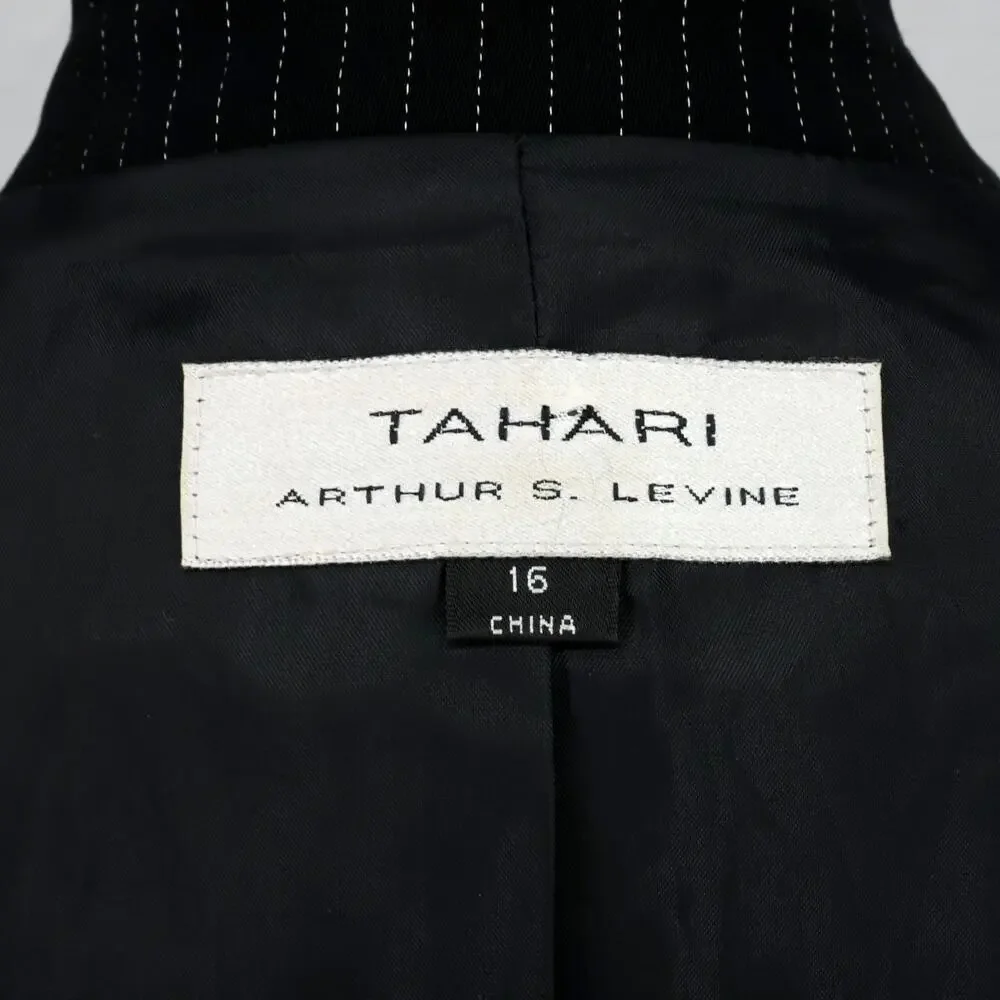 Tahari Skirt Suit Womens 16 Black Pinstripe Lined Buttons Pockets Career - Picture 3 of 16